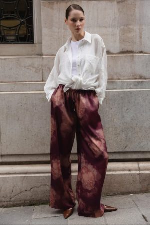 Beli Lastikli Desenli Saten Pantolon