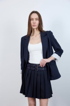 Pilili Çift Kemerli Kısa Etek