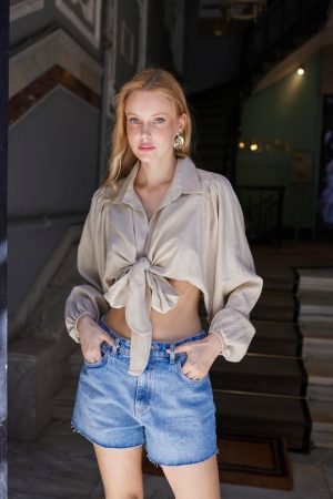 Balon Kol Bağlamalı Gömlek